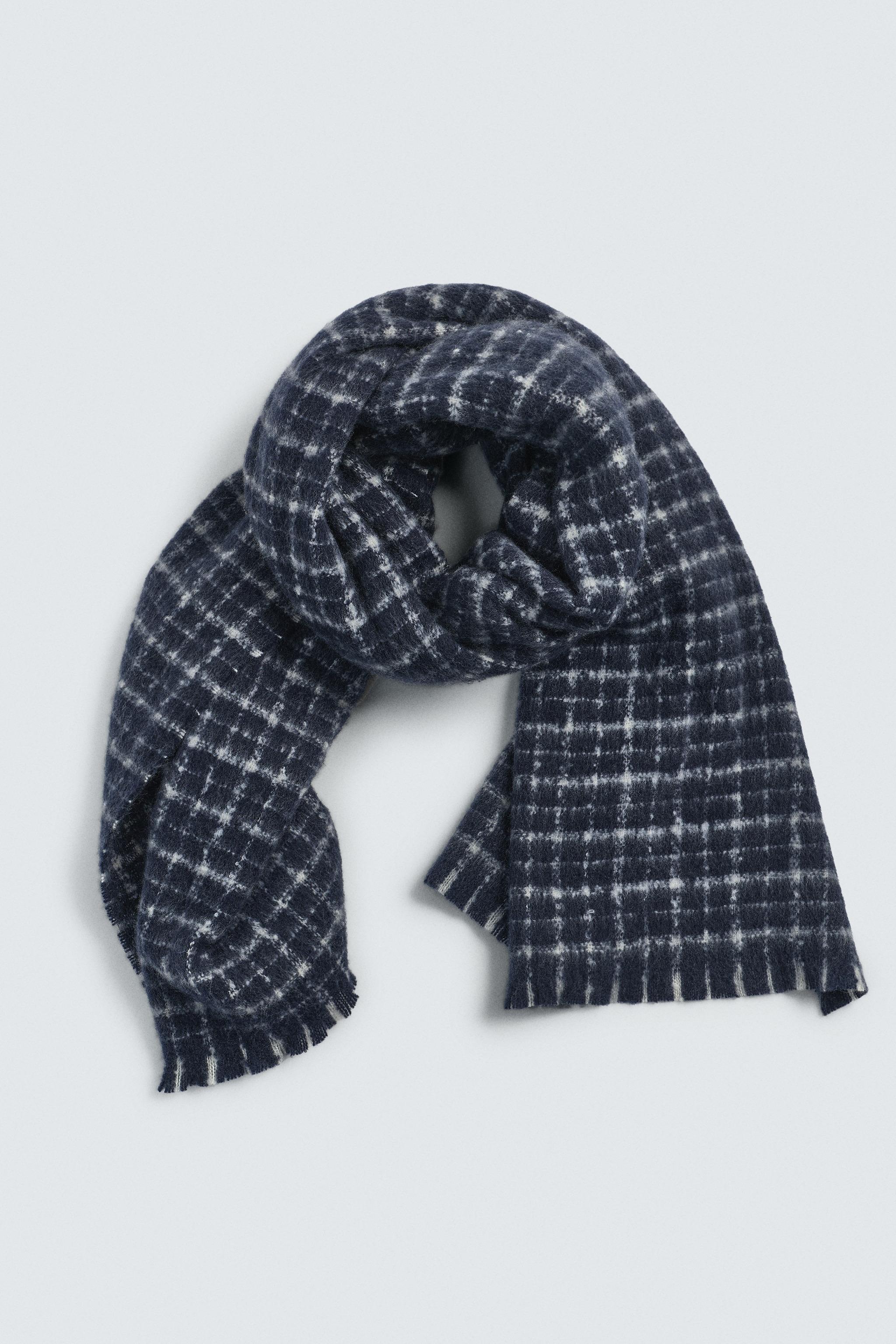BRUSHED CHECK SCARF - Navy blue | ZARA India