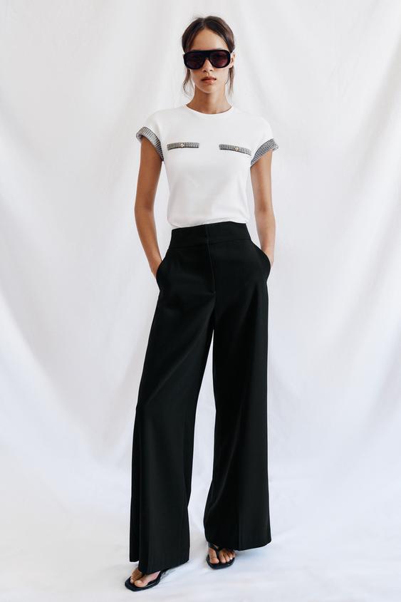 BUTTON TRIM T-SHIRT - White by Zara - Image 0