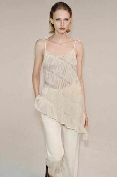 TOP ASIMETRIK ME PALI ZW COLLECTION - Ngjyrë natyrale nga Zara