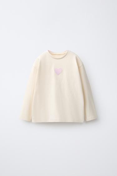 EMBROIDERED HEART T-SHIRT - Oyster-white by Zara - Image 0
