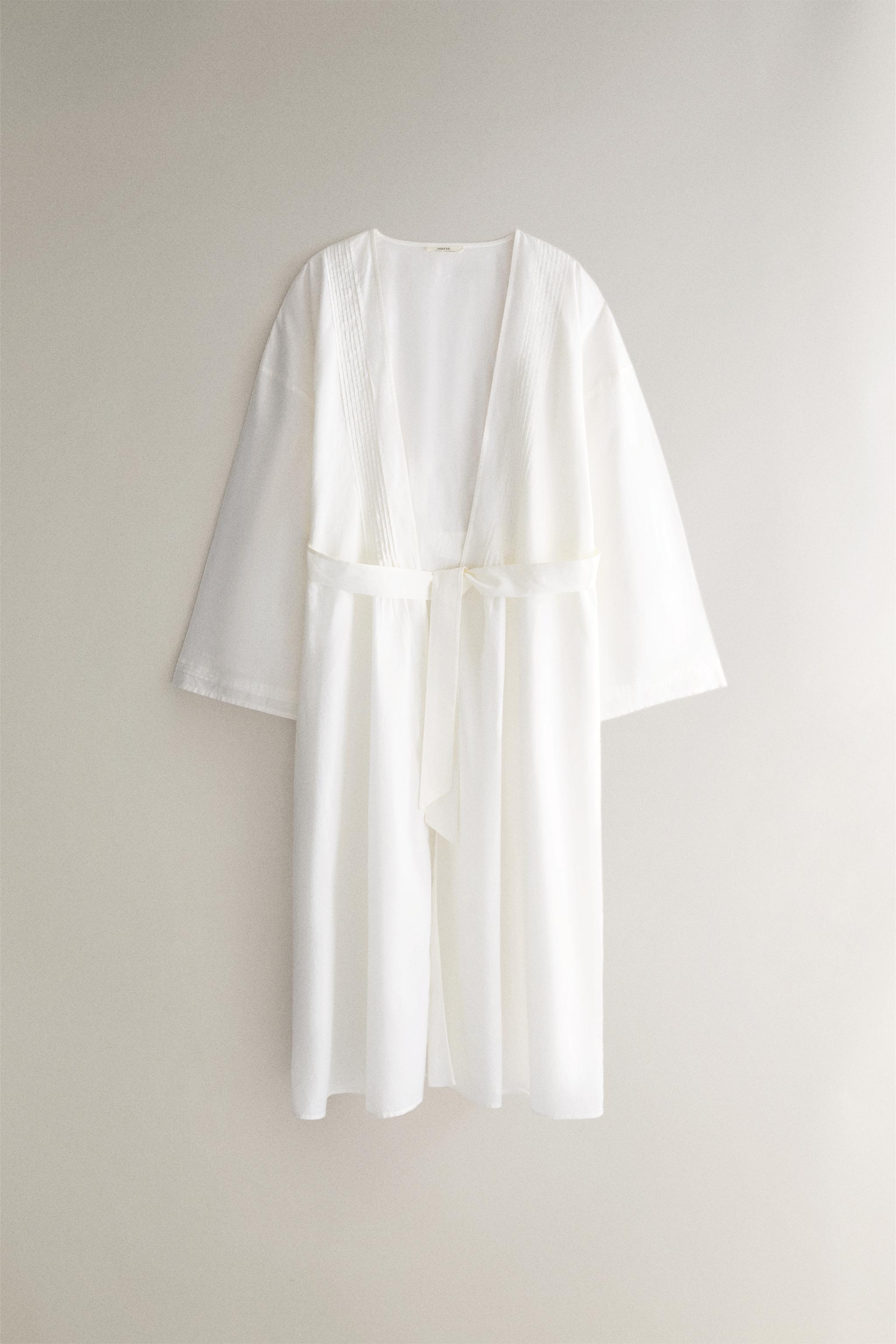 COTTON PINTUCK ROBE — Oyster-white