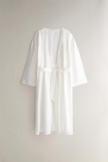 COTTON DRESSING GOWN WITH PINTUCKS - Oyster-white by Zara - Image 0