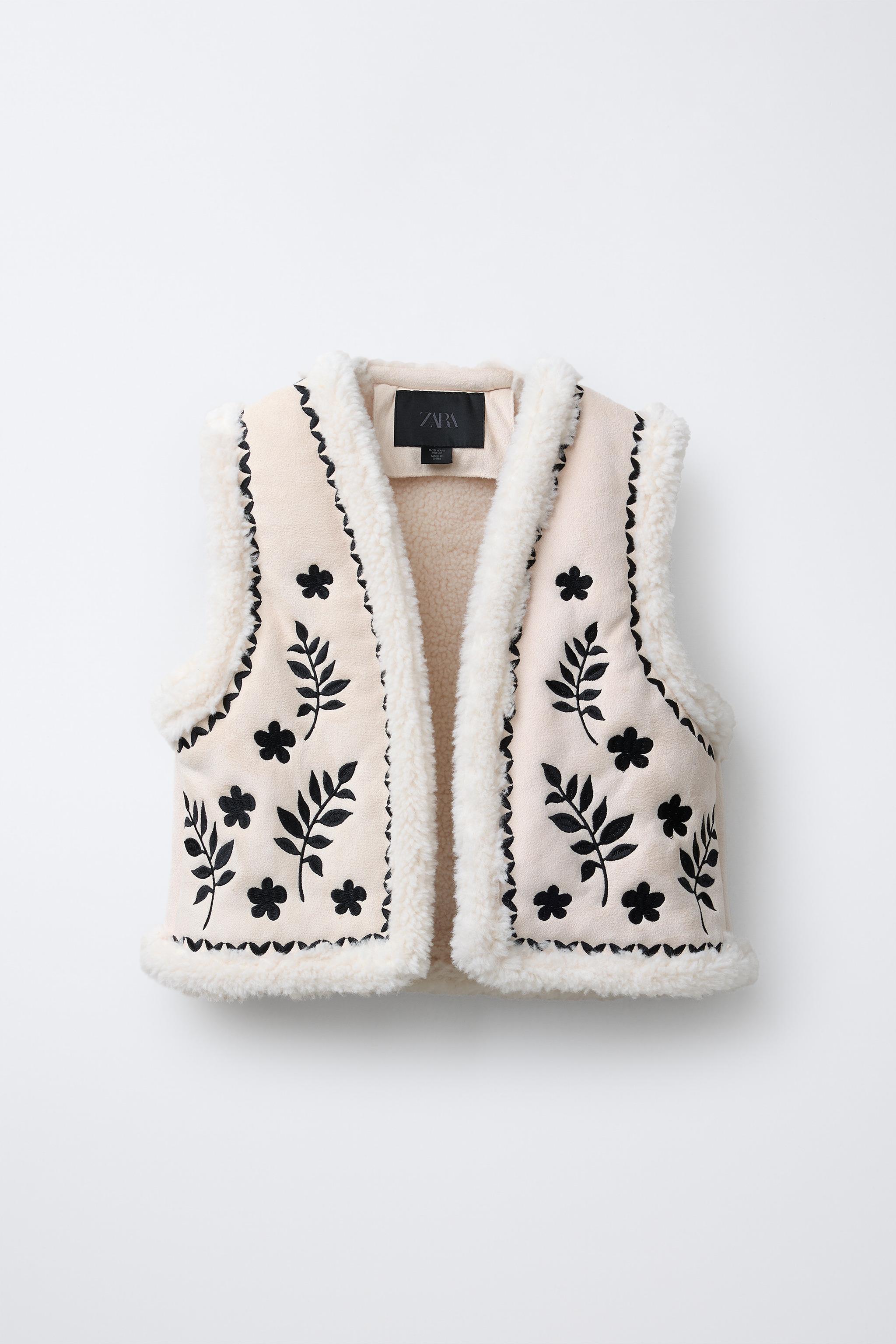 EMBROIDERED FAUX SUEDE SHEARLING VEST - Ecru / Black | ZARA Canada