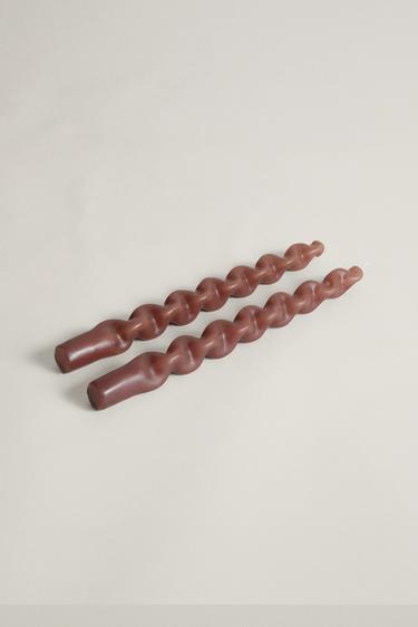 SET OF WAVY DECORATIVE CANDLES (SET OF 2) — Red 2