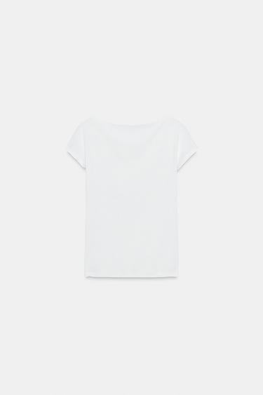 T-SHIRT À MANCHES COURTES - Écru de Zara - Image 4