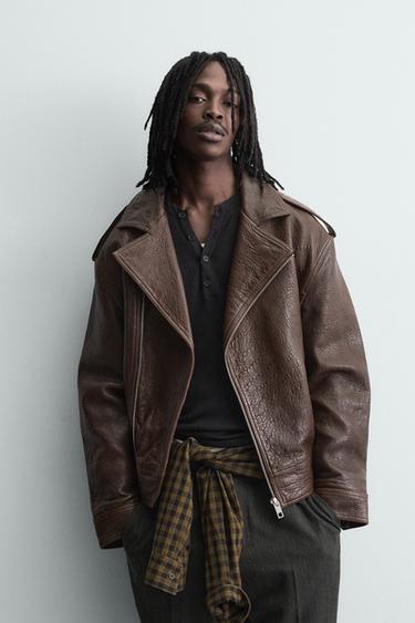 Zaras OVERSIZE BIKERJACKA I SKINN - Granatröd