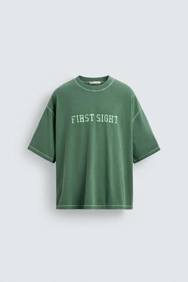 T-SHIRT COUPE BOXY DÉLAVÉ À IMPRIMÉS GRAPHIQUES - Vert de Zara - Image 6