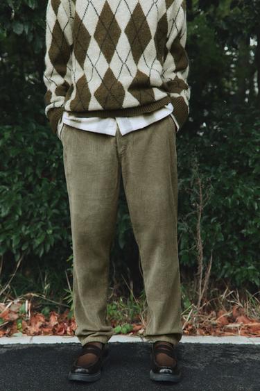 Zara 燈芯絨錐形長褲 - 淺卡其色