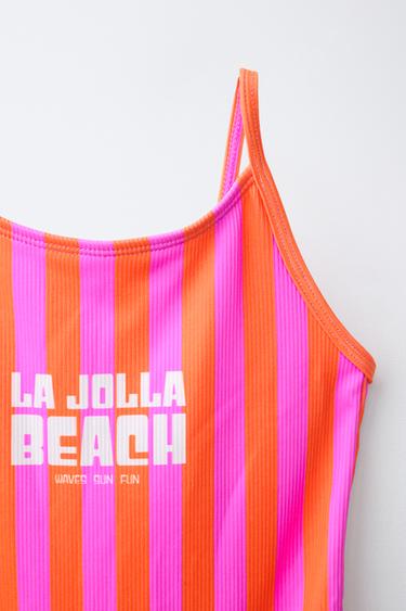 6-14 ANS / MAILLOT DE BAIN À RAYURES ET INSCRIPTION LA JOLLA BEACH - Orange fluo de Zara - Image 2