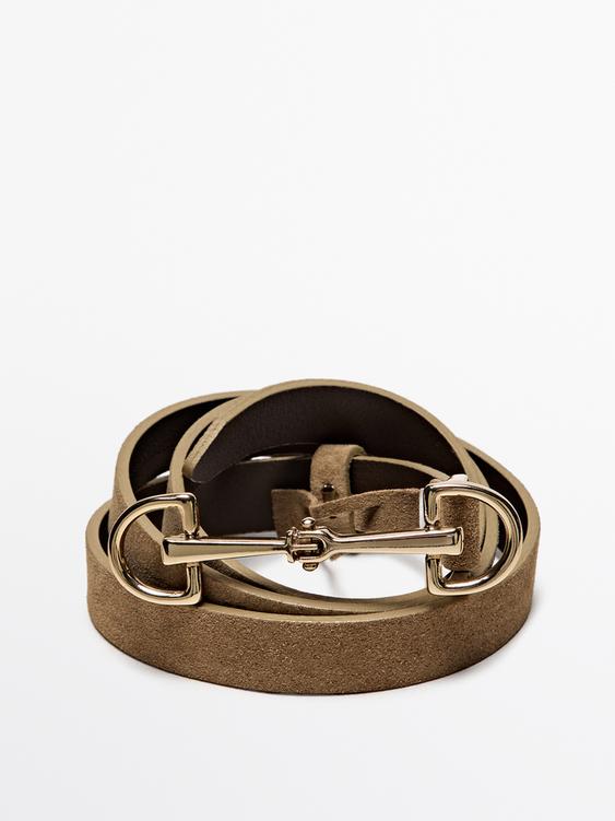 Equestrian split suede leather belt