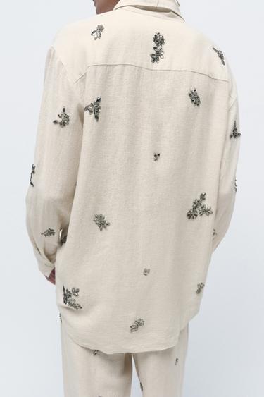 JEWELLED LINEN SHIRT - Oyster-white by Zara - Image 2