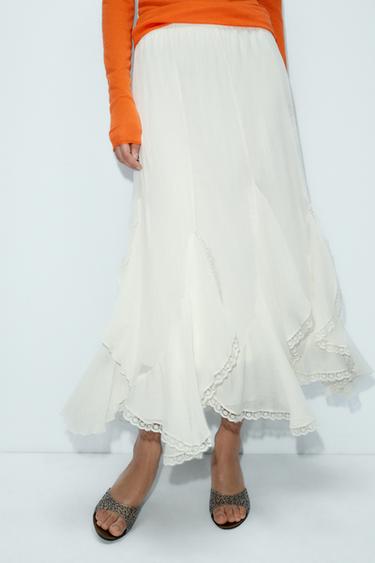 CONTRAST SKIRT WITH LACE GODETS - Ecru by Zara