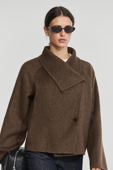 Short wool blend coat with side fastening — Chocolate 2