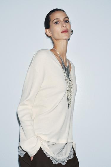 LACE TOP - Ecru by Zara