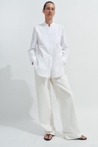 CHEMISE EN POPELINE À PLASTRON ZW COLLECTION - Blanc de Zara - Image 2