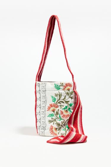 Zara FANTASY FABRIC MINI BUCKET BAG - Multi-color