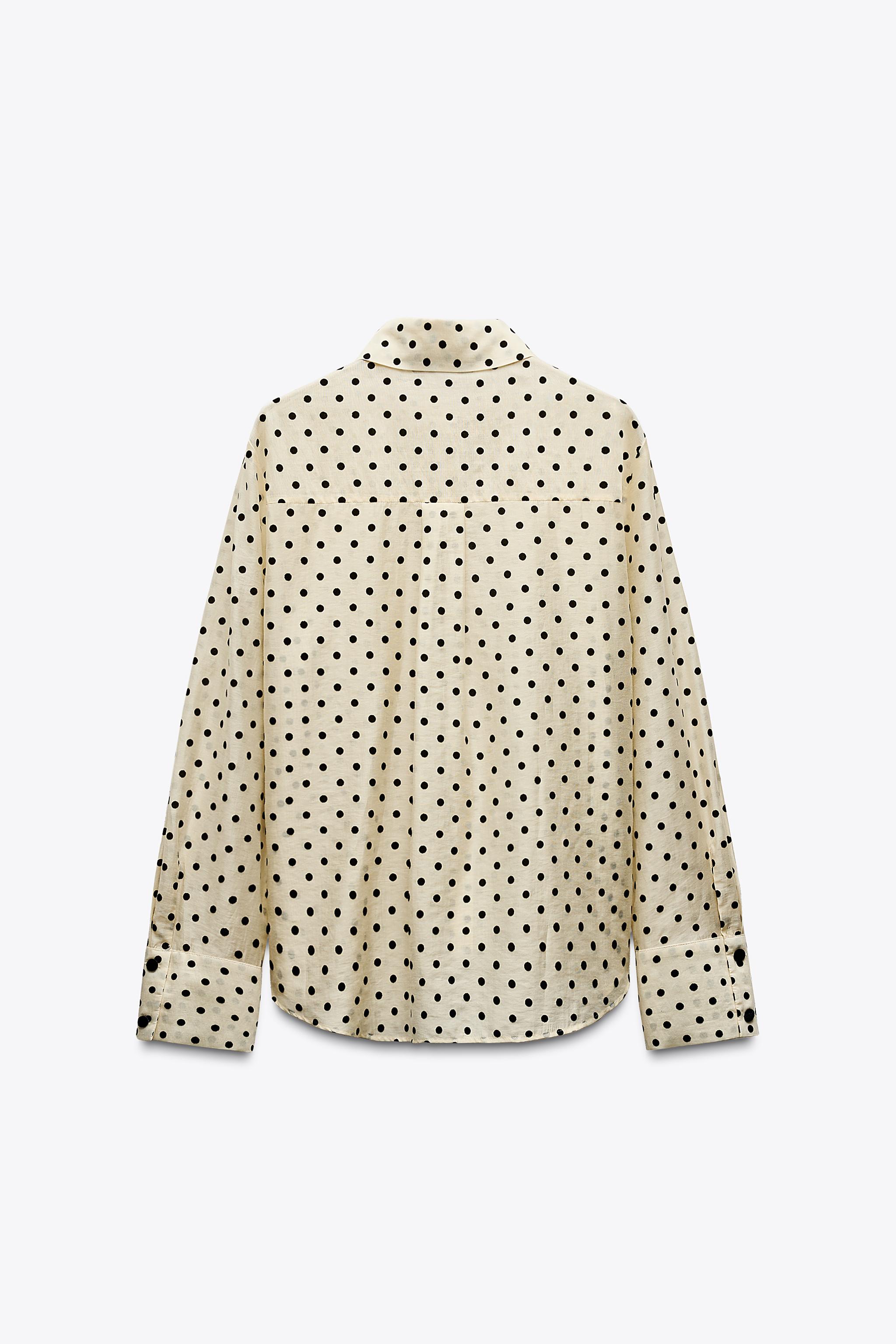 ドット柄リボン付きシャツ - エクリュ/ブラック | ZARA Japan / 日本