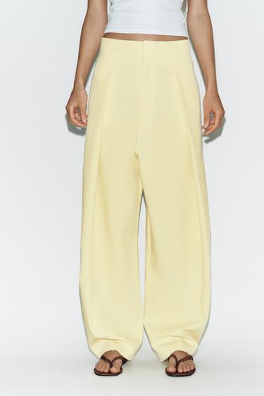 PANTALON BALLON À PLIS - Jaune clair de Zara