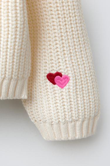 KNIT JUMPER WITH EMBROIDERED HEARTS - Ecru by Zara - Image 3