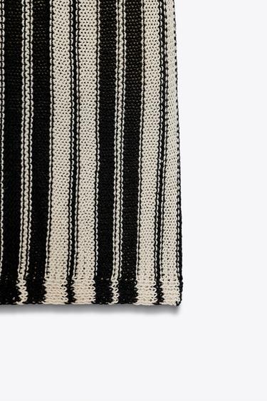STRIPED KNIT DRESS WITH LINEN - Ecru / Black by Zara - Image 9