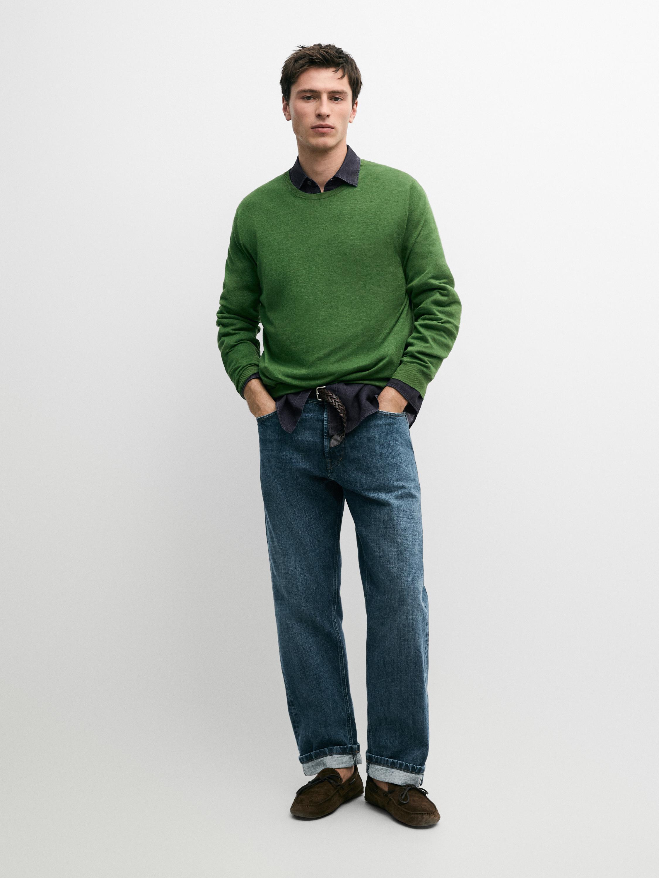 Linen and cashmere knit crew neck sweater — 577