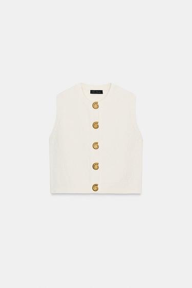 TEXTURED KNIT WAISTCOAT - Ecru by Zara