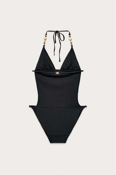 MARISA BERENSON X ZARA PLAIN SWIMSUIT WITH STONES - Anthracite grey by Zara - Image 3