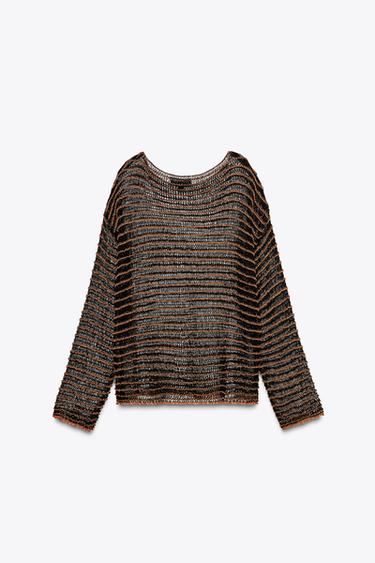 OPEN KNIT SWEATER - BLACK/ORANGE by Zara - Image 6