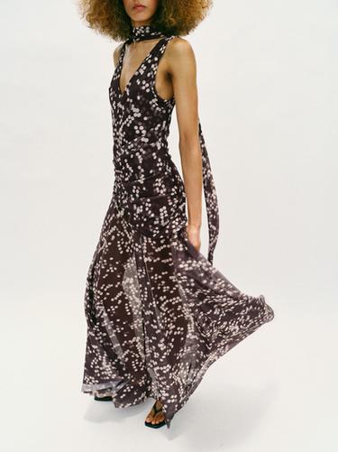 LONG DOTTED TULLE DRESS - Brown / Ecru by Zara