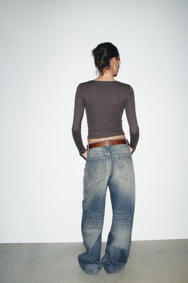 TOP CÔTELÉ MANCHES LONGUES - Marron de Zara - Image 3