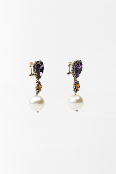 HEART EARRINGS WITH RHINESTONES - Multicoloured by Zara - Image 3