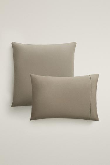 COTTON PERCALE PILLOWCASE (300 THREAD COUNT) — Taupe gray 1