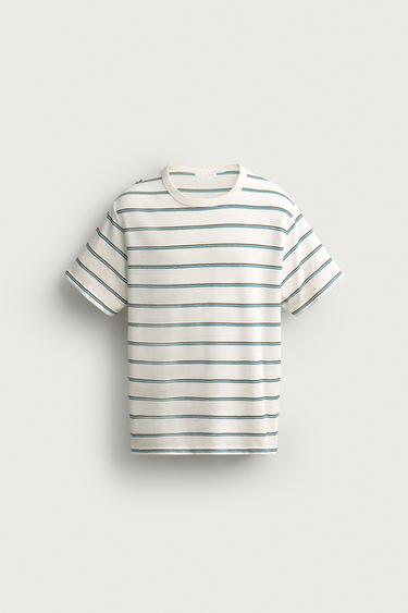 Zara STRIPED REGULAR FIT T-SHIRT - Green stripe