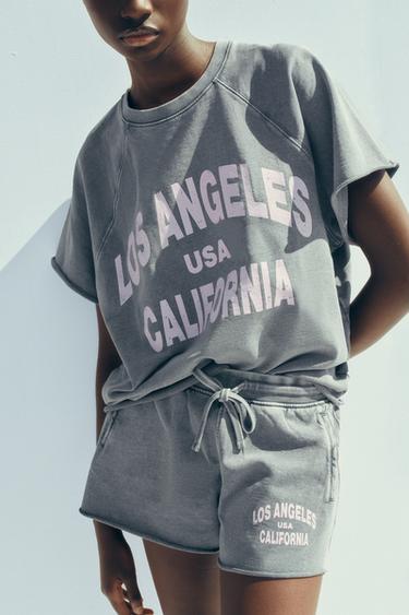 WASHED-EFFECT TEXT PLUSH SWEATSHIRT - Anthracite grey by Zara