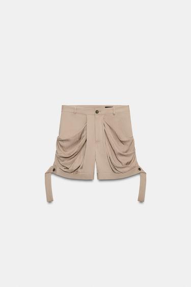 ZW COLLECTION FLOWING PLEATED SHORTS - Taupe grey by Zara - Image 3