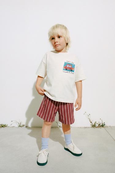 DINOSAUR JOGGING T-SHIRT AND BERMUDA SET — Red 2