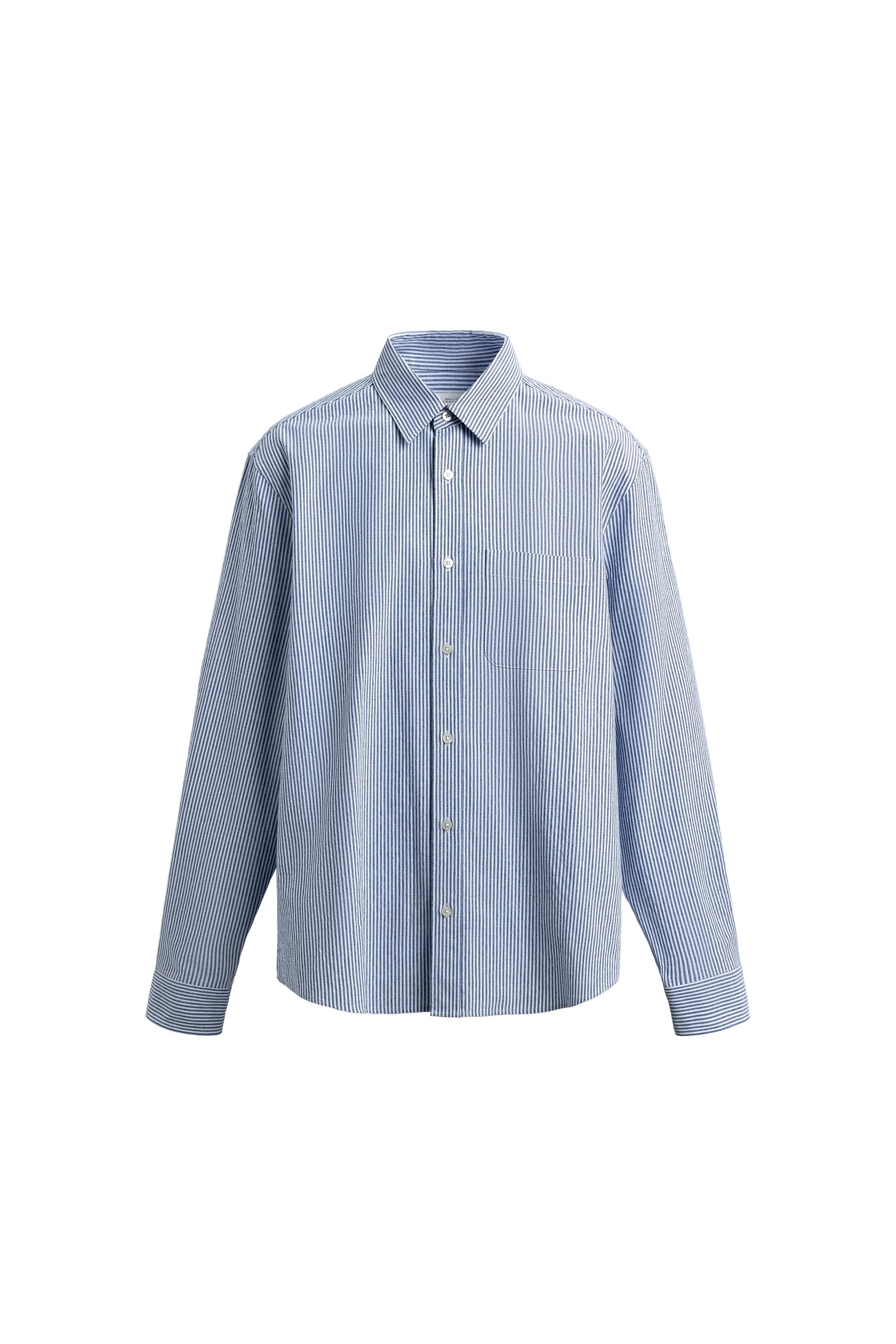 リンクル加工ストライプシャツ - 青色/白色 | ZARA Japan / 日本