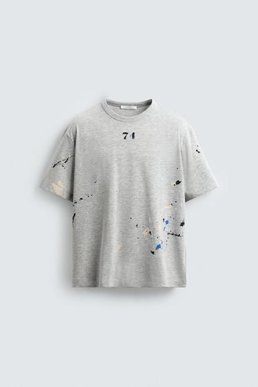 CAMISETA SALPICADURAS PINTURA - Gris vigoré de Zara