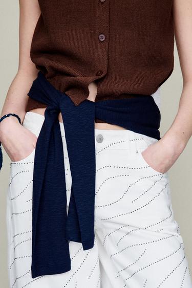 JEANS WIDE LEG STRASS Y ESTRELLAS - Blanco de Zara