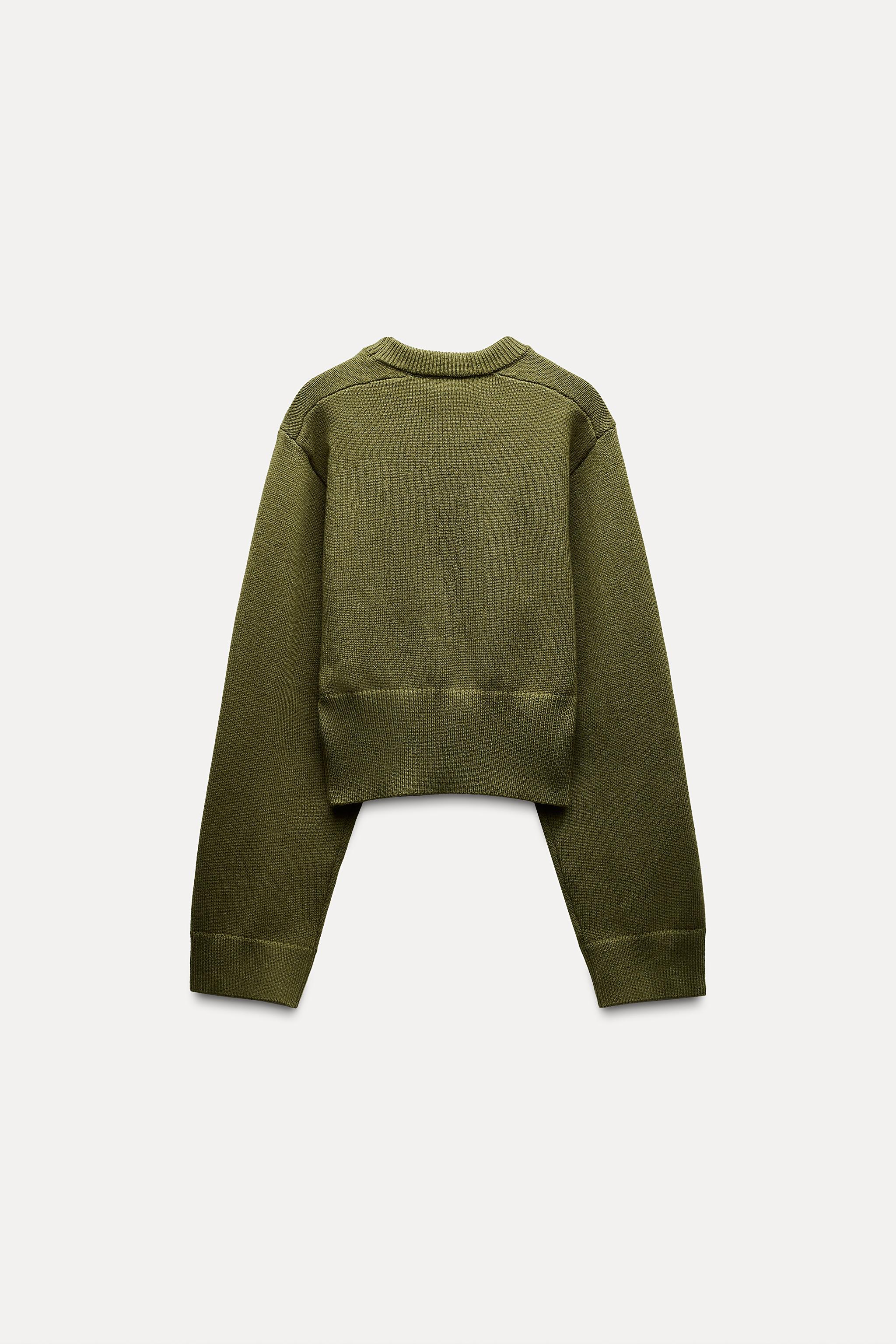 Zara Green Cropped Long Sleeve Open Knit Sweater hot M