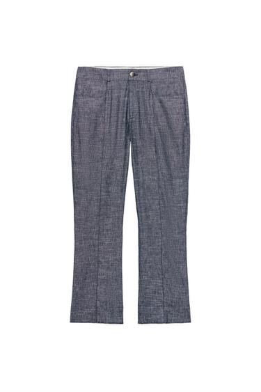 PANTALÓN MINI FLARE CON LINO - Gris de Zara