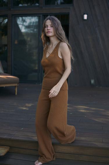 Zara 100% WOOL PANTS - Mid-camel