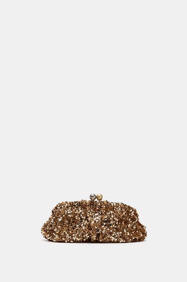 Zara SEQUIN CLUTCH - Gold