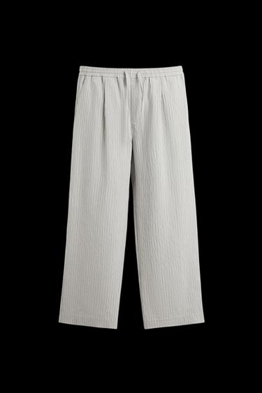Zara STRIPED FLOWY PANTS - Gray - Image 0