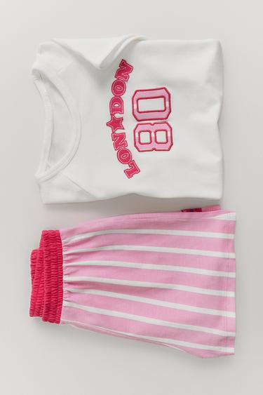 6-14 YEARS/ STRIPED TEXT PYJAMAS - Pink by Zara
