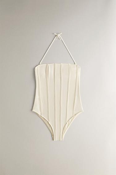 Zara CORSET BEACH SWIMSUIT - Ecru - Image 0