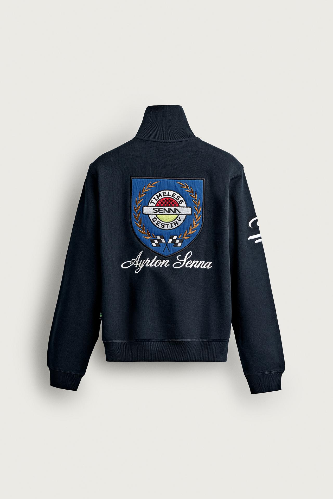 AYRTON SENNA © SENNA BRANDS EMBROIDERED QUARTER-ZIP SWEATSHIRT — Navy blue