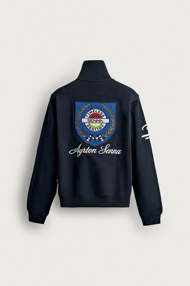 AYRTON SENNA © SENNA BRANDS EMBROIDERED QUARTER-ZIP SWEATSHIRT — Navy blue 2