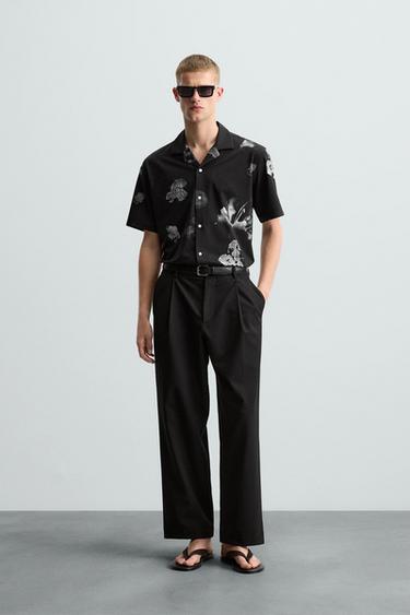 Zara FLORAL PRINT STRETCH SHIRT - Black - Image 0