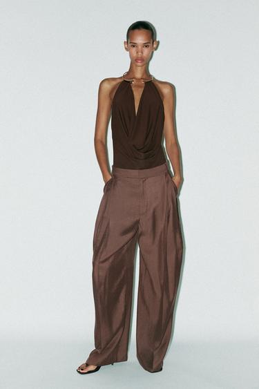 JEWEL COLLAR BODYSUIT - Brown by Zara - Image 0